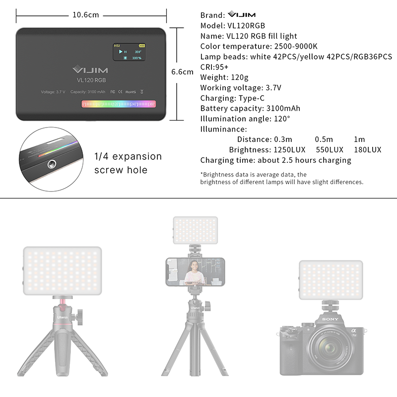 Ulanzi VL120 RGB Camera Video  - огляд і ціна Photography Lighting Rgb